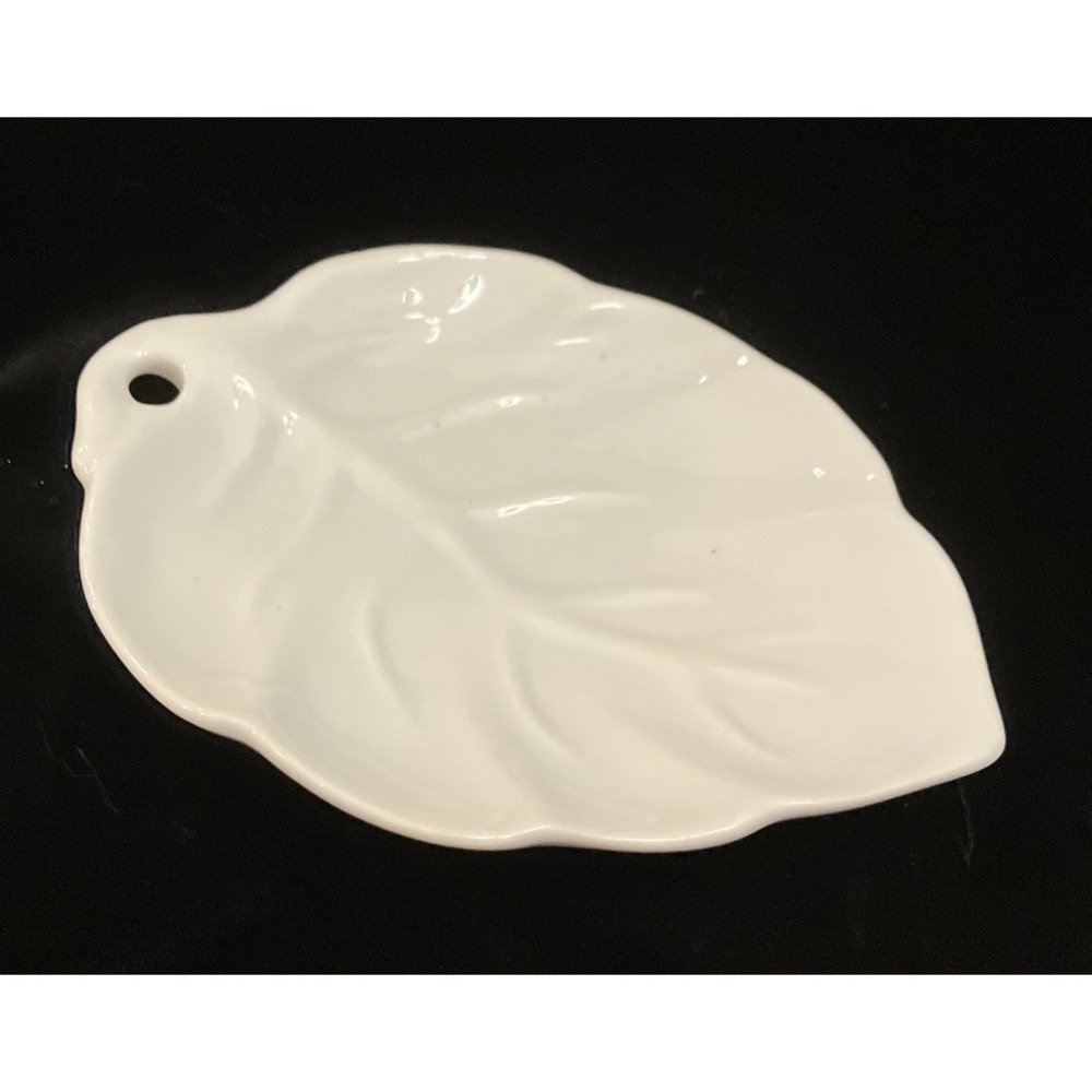 Lillian Vernon White Milk Glass Leaf Trinket Dish China 1987 Fluted Edges